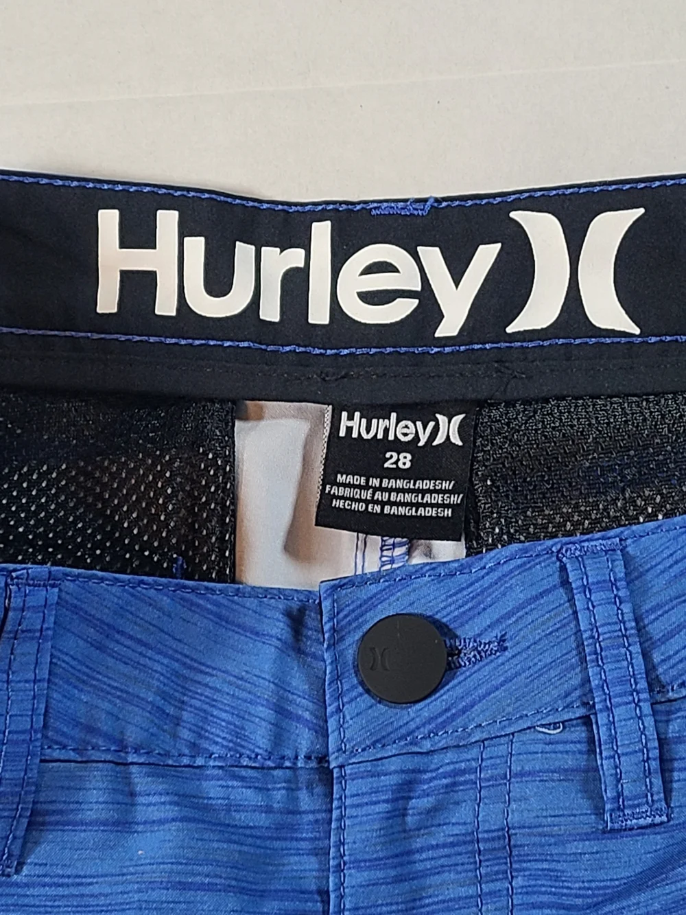 Hurley Blue Knit Swim Shorts with Pockets Logo Button Front Size 28